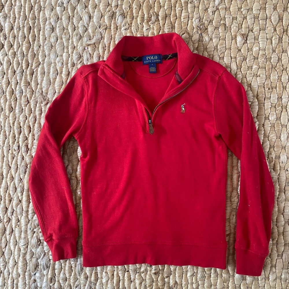 EUC red polo half zip